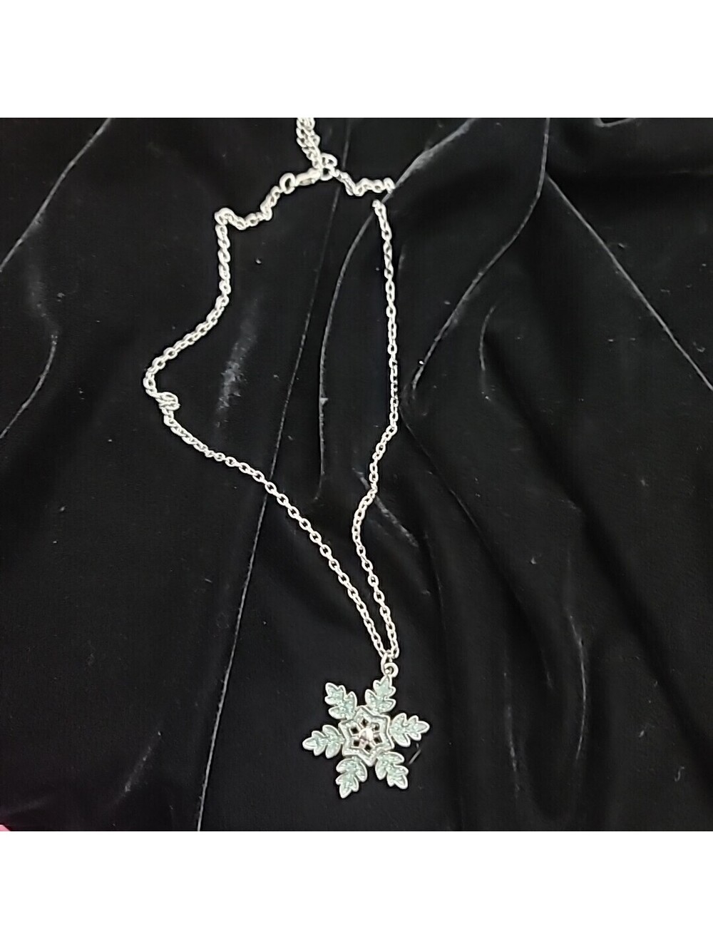 Disney JCM Frozen Snowflake Necklace Blue Enamel Sparkly Silver Tone
